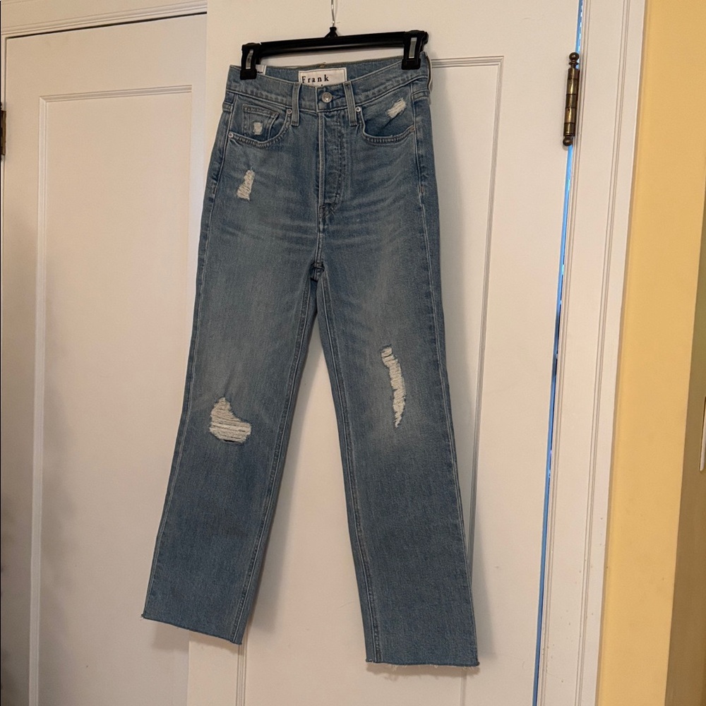 Frank and Eileen Monaghan Light Blue Distressed Straight Leg Jeans
